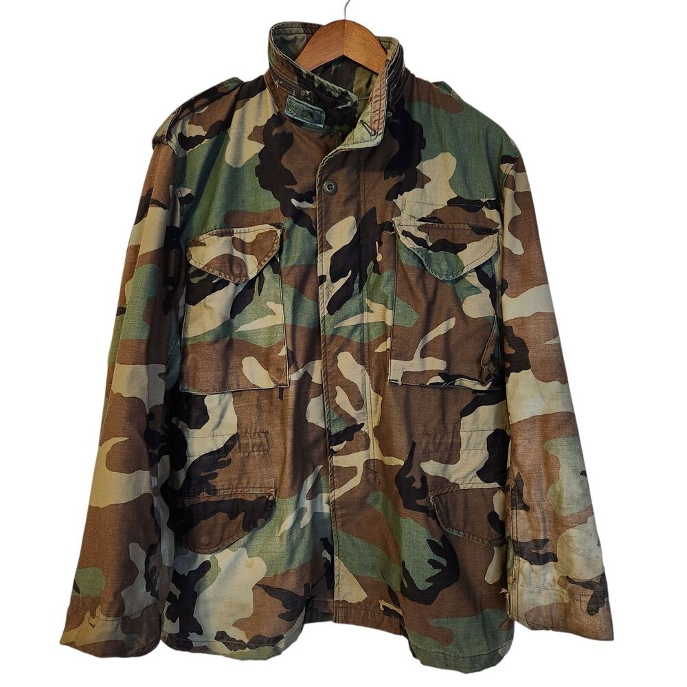 Vintage 90s Mens Medium Cold Weather Field Camo Coat Jacket Full Zip Pockets